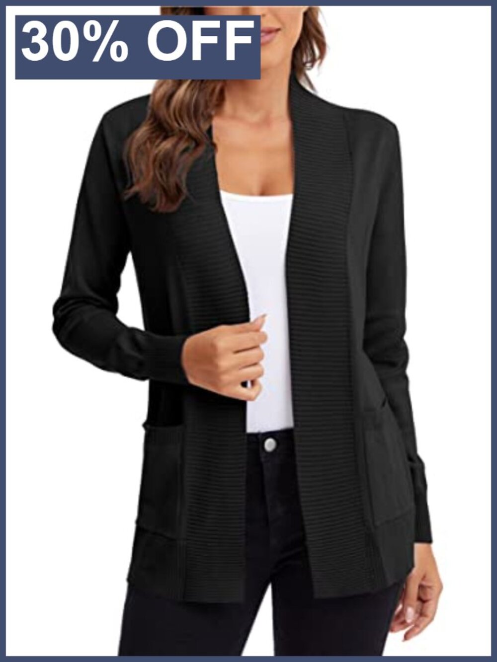 Lightweight Open Front Knit Cardigan Sweater with Pockets
